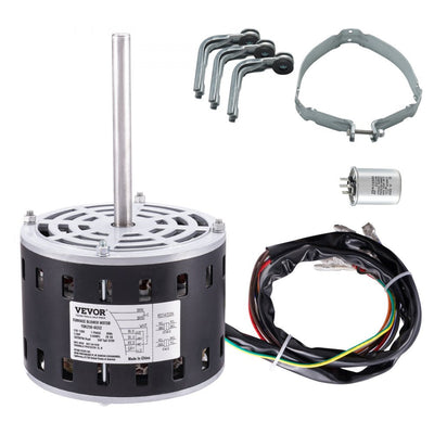 VEVOR 1/3HP Furnace Blower Motor, 110/120V 4.4Amps, 1075RPM 4 Speeds, CW/CCW Rotation, 48 Frame 5.2" Shaft Length, 5?F/370V Capacitor + 11" Hold Hoop 