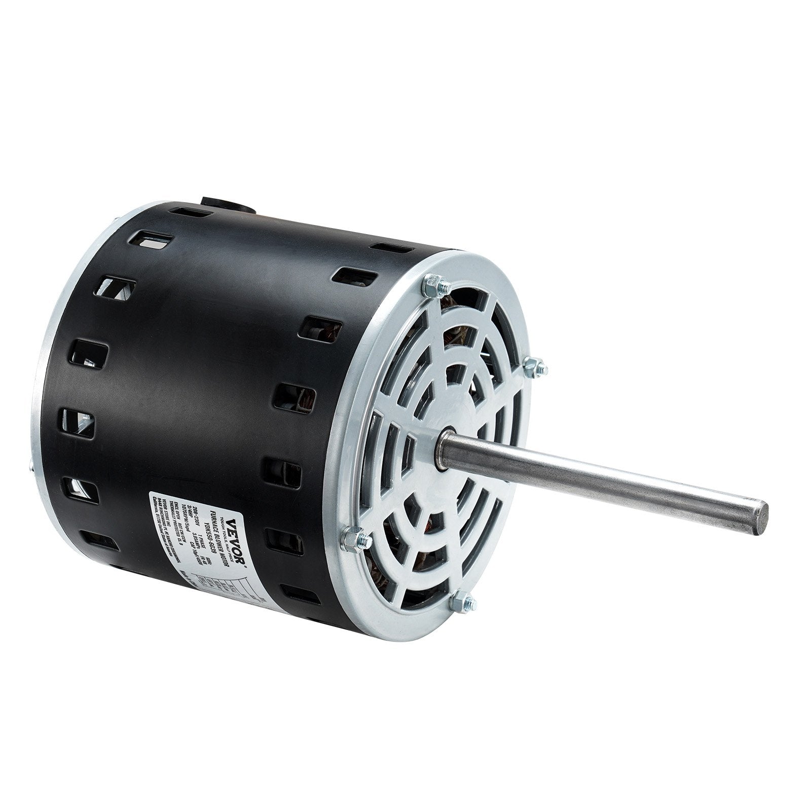 VEVOR 3/4HP Furnace Blower Motor, 208/230V 3.85Amps, 1075RPM 5 Speeds, CW/CCW Rotation, 48 Frame 4.8" Shaft Length, 10?F/450V Capacitor + 11" Hold Hoop 