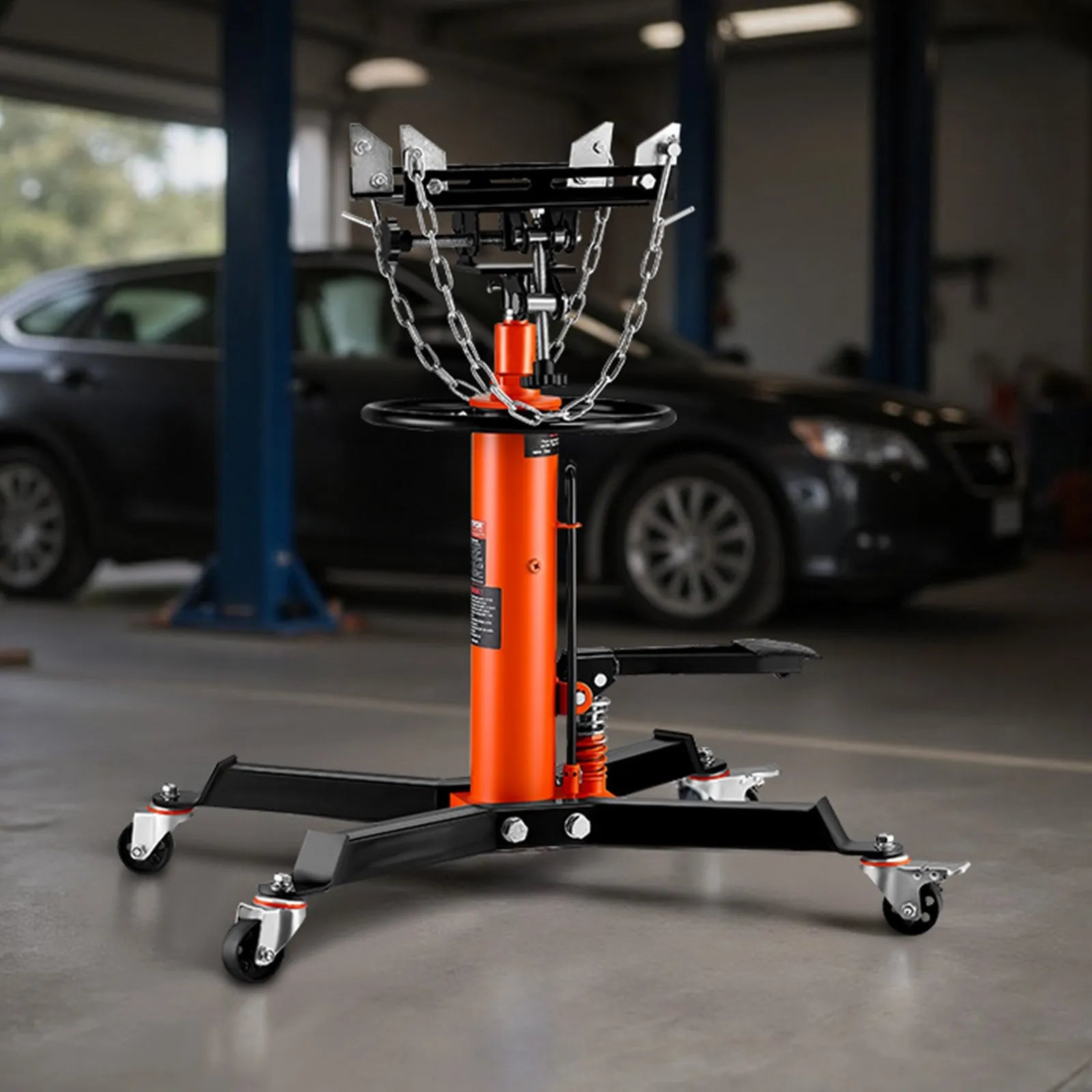 VEVOR Transmission Jack, 1322 LBS Hydraulic Telescoping Transmission Jack, 34.3"-68.5" High Lift Floor Jack Stand with Foot Pedal, 360° Swivel Wheel, Hydraulic Transmission Jack Garage/Shop Lift Hoist