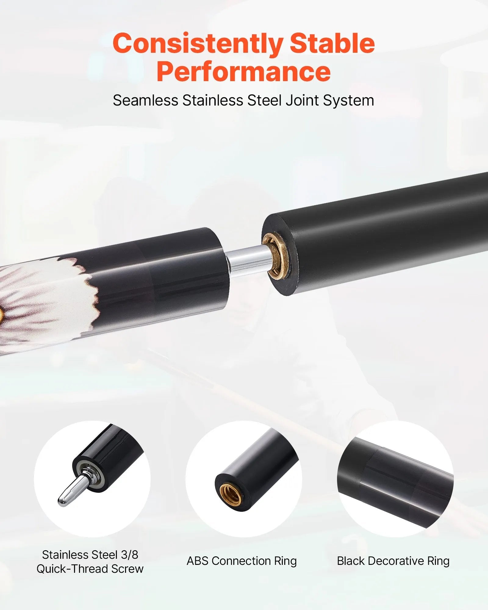 VEVOR Pool Cue, 1 Piece Pool Stick, 58 inch & 19 oz Canadian Maple Wood Billiard Pools Cue Stick with Multi-Layer Tip & ABS Connection Ring, Cues Sticks for Professional Pool Table, Bar, Home, Office 