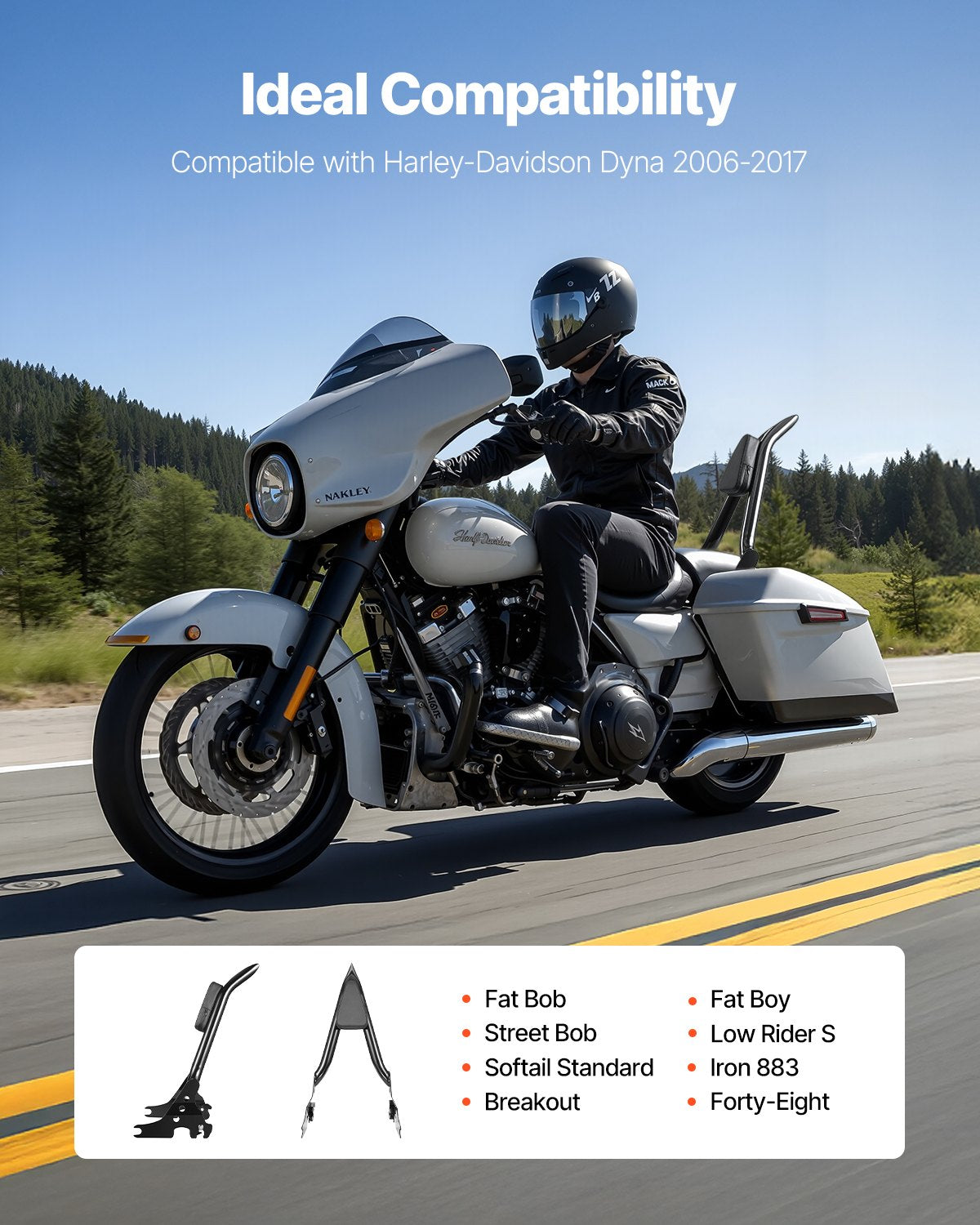 VEVOR Motorcycle Backrest Sissy Bar for Harley-Davidson Dyna 2006-2017 27 in 