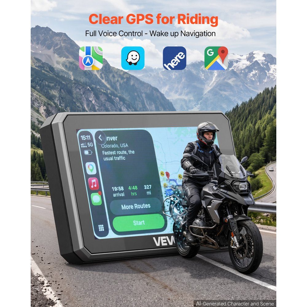 5-Inch Wireless Motorcycle CarPlay & Android Auto GPS Navigation System with Dual Bluetooth