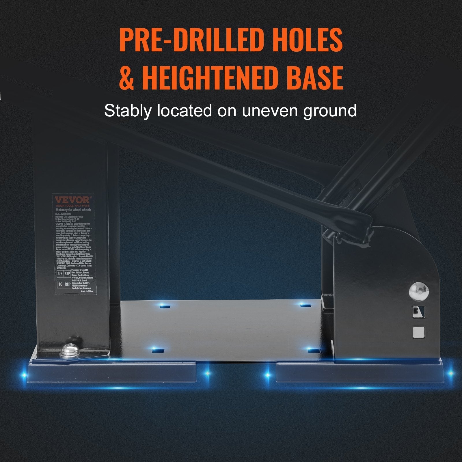 VEVOR Motorcycle Wheel Chock, 1800 lbs Capacity Wheel Cradle Holder, Heavy-duty Steel Motorcycle Front Wheel Stand with 3 Adjustable Holes, For 15"-21" Off-Road Motorcycles, Standard Motorcycles 