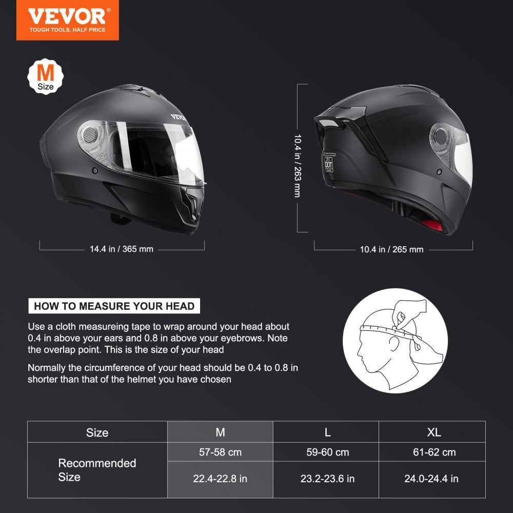 VEVOR Full Face Motorcycle Helmet Motocross Helmet with Bluetooth Slot 