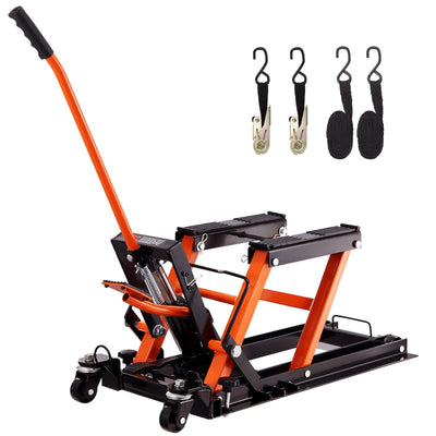 VEVOR Hydraulic Motorcycle Lift Jack, 1500 LBS Capacity ATV Scissor Lift Jack, Portable Motorcycle Lift Table with 4 Wheels, Hydraulic Foot-Operated Hoist Stand for Motorcycle ATV UTV Powersports 