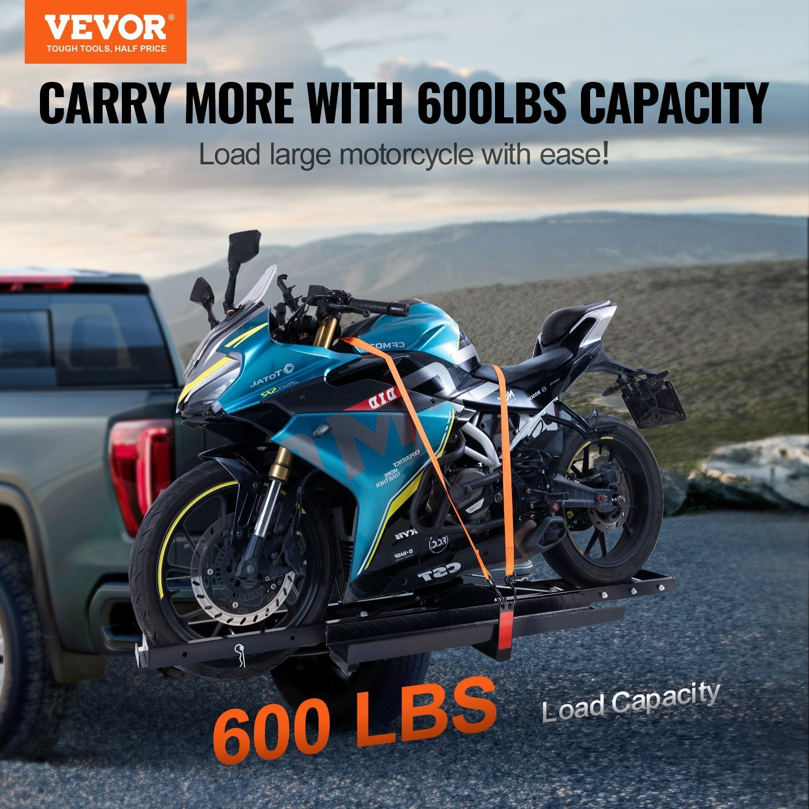 VEVOR Motorcycle Carrier Scooter Dirt Bike Hitch Mount 600LBS Rack Ramp Hauler 