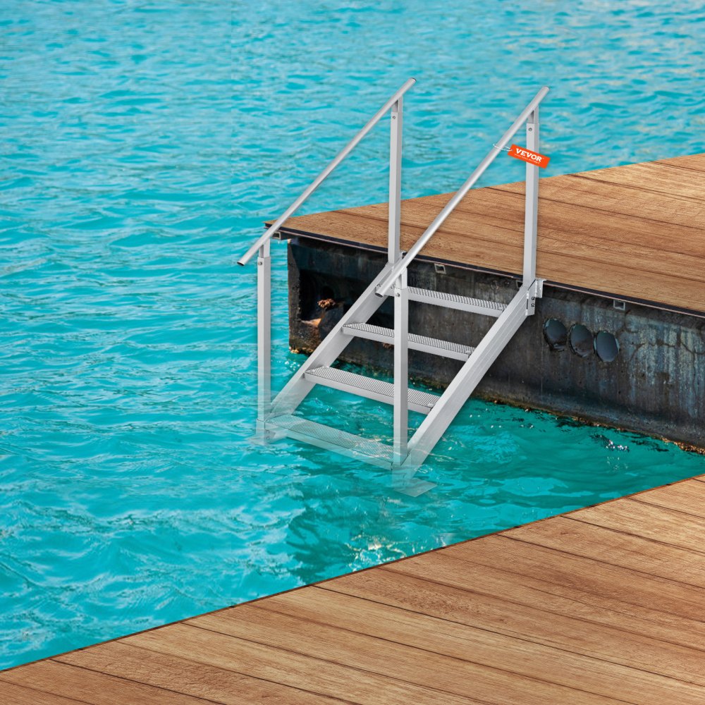 VEVOR Dock Ladder, 30''-38'' Adjustable Height, 500 lbs Load Capacity, Aluminum Alloy 4 Steps Pontoon Boat Ladder with Dual Handrails & Nonslip Rubber Mat, Ideal for Ship/Lake/Pool/Marine Boarding 