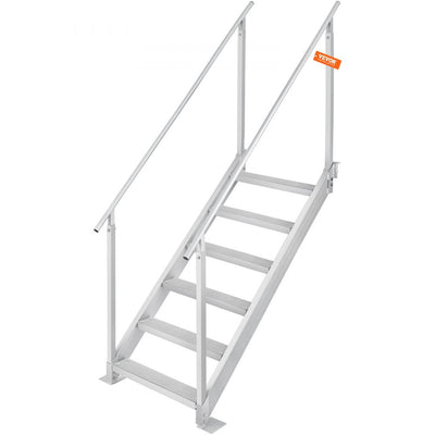 VEVOR Dock Ladder, 43''-51'' Adjustable Height, 500 lbs Load Capacity, Aluminum Alloy 6 Steps Pontoon Boat Ladder with Dual Handrails & Nonslip Rubber Mat, Ideal for Ship/Lake/Pool/Marine Boarding 