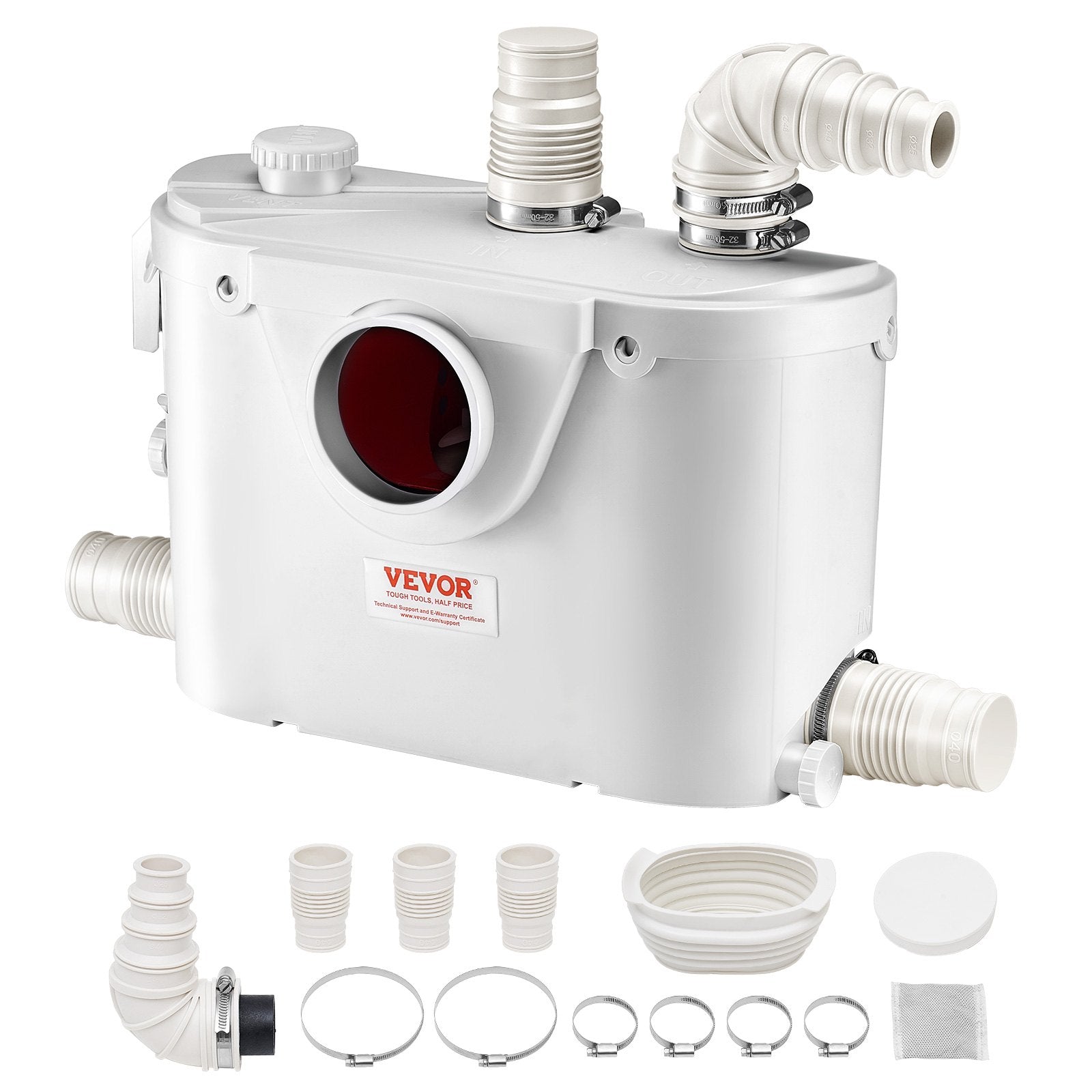 VEVOR Macerator Pump 500W 29 GPM Flow 26 ft Head Lift for Toilet Basement Sink 