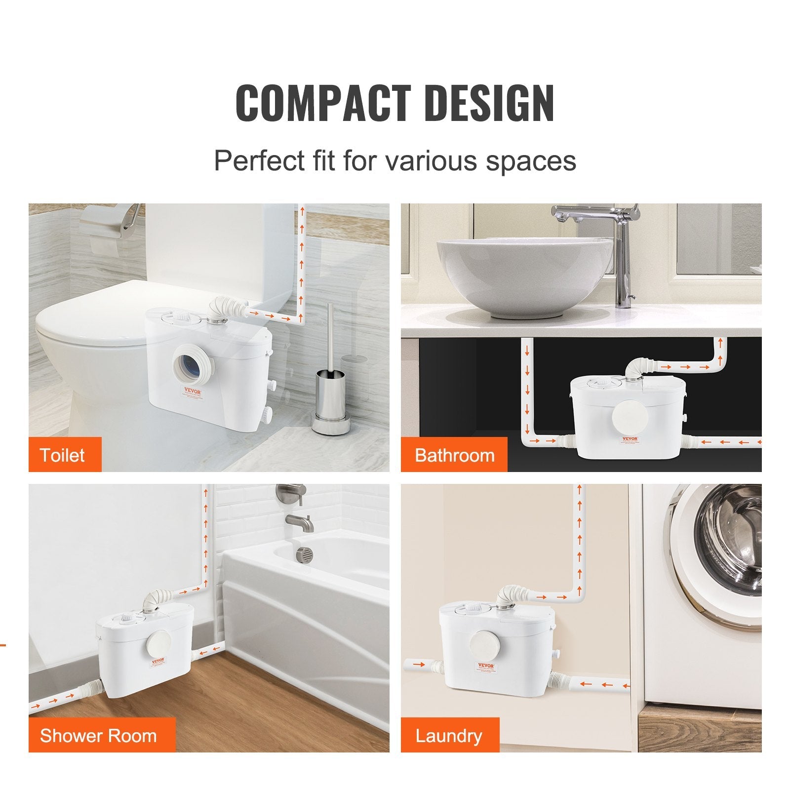 VEVOR Macerator Disposal Pump Basement Macerator Pump 700W with 3 Water Inlets 