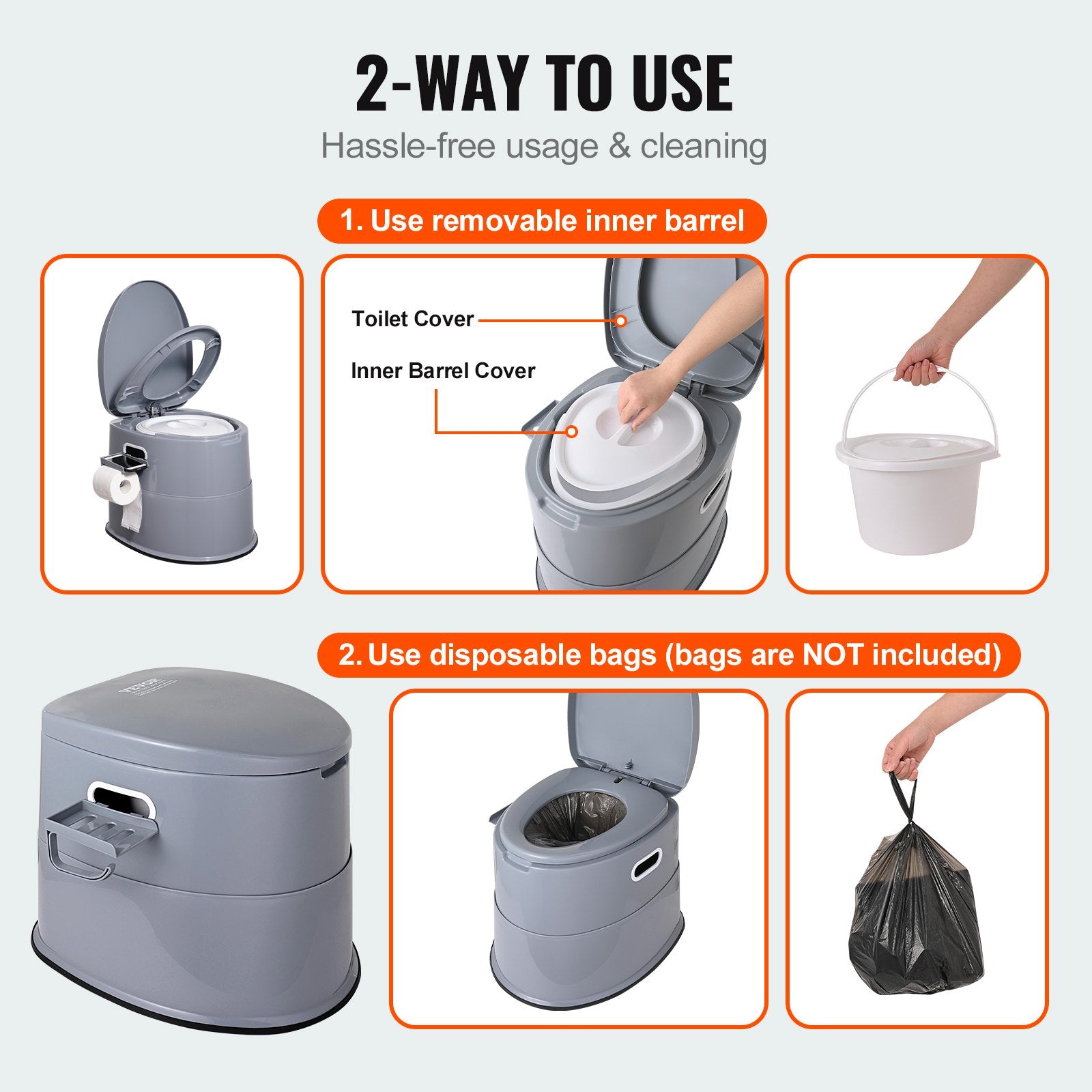 VEVOR Portable Toilet for Camping, Porta Potty with 1.3 Gal Detachable Inner Bucket & Removable Paper Holder, Commode with Dual Lids, Travel Toilet for Adults Kids Outdoor Camping Car Long Road Trips 