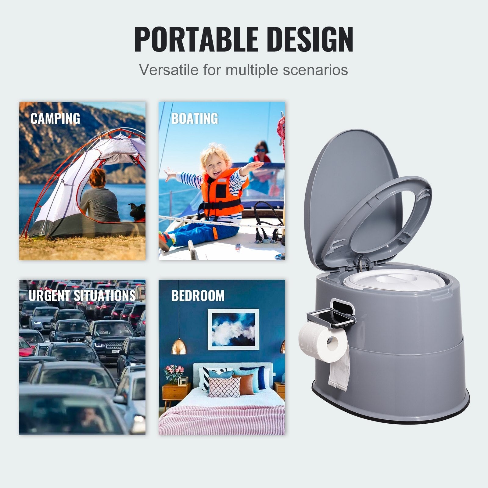 VEVOR Portable Toilet for Camping, Porta Potty with 1.3 Gal Detachable Inner Bucket & Removable Paper Holder, Commode with Dual Lids, Travel Toilet for Adults Kids Outdoor Camping Car Long Road Trips 