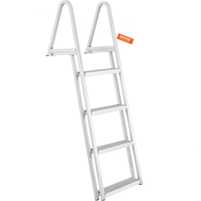 VEVOR Dock Ladder, Removable 4 Steps, 350 lbs Load Capacity, Aluminum Alloy Pontoon Boat Ladder with 4'' Wide Step & Nonslip Rubber Mat, Easy to Install for Ship/Lake/Pool/Marine Boarding 