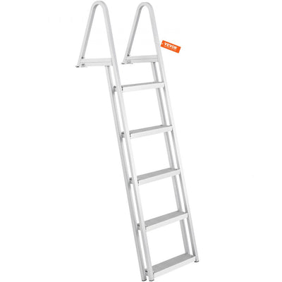 VEVOR Dock Ladder, Removable 5 Steps, 350 lbs Load Capacity, Aluminum Alloy Pontoon Boat Ladder with 4'' Wide Step & Nonslip Rubber Mat, Easy to Install for Ship/Lake/Pool/Marine Boarding 