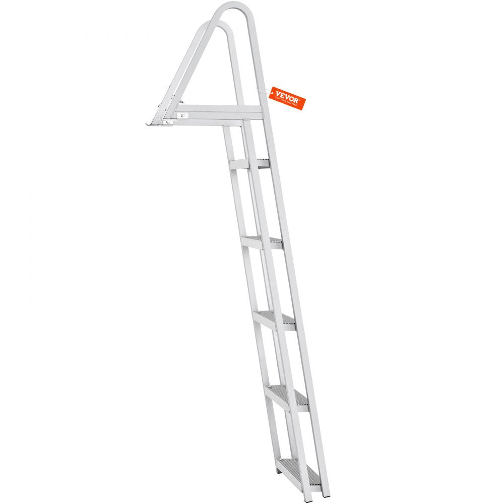 VEVOR Dock Ladder, Removable 5 Steps, 350 lbs Load Capacity, Aluminum Alloy Pontoon Boat Ladder with 4'' Wide Step & Nonslip Rubber Mat, Easy to Install for Ship/Lake/Pool/Marine Boarding 