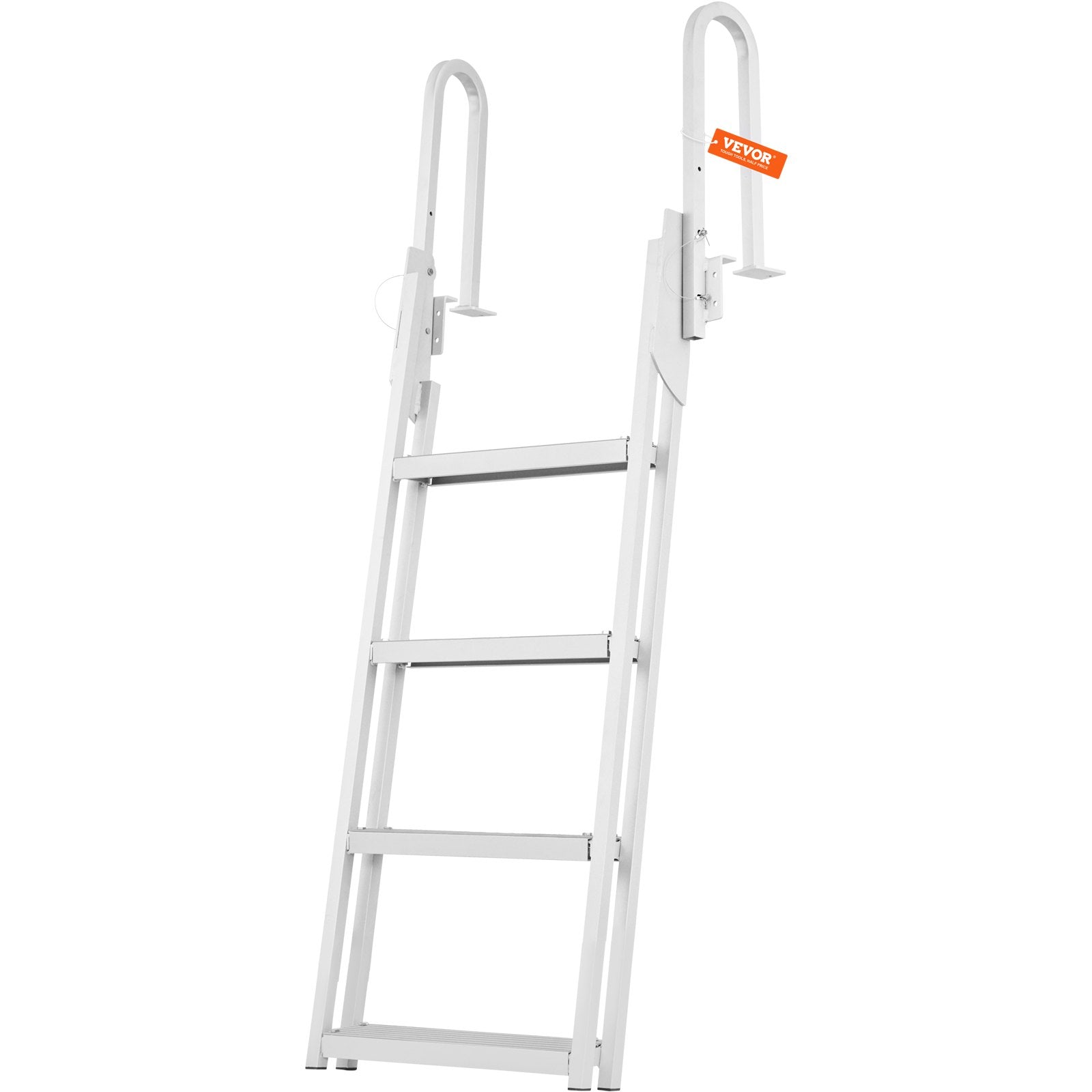 VEVOR Dock Ladder, Flip-Up 4 Steps, 350 lbs Load Capacity, Aluminum Alloy Pontoon Boat Ladder with 4'' Wide Step & Nonslip Rubber Mat, Easy to Install for Ship/Lake/Pool/Marine Boarding 