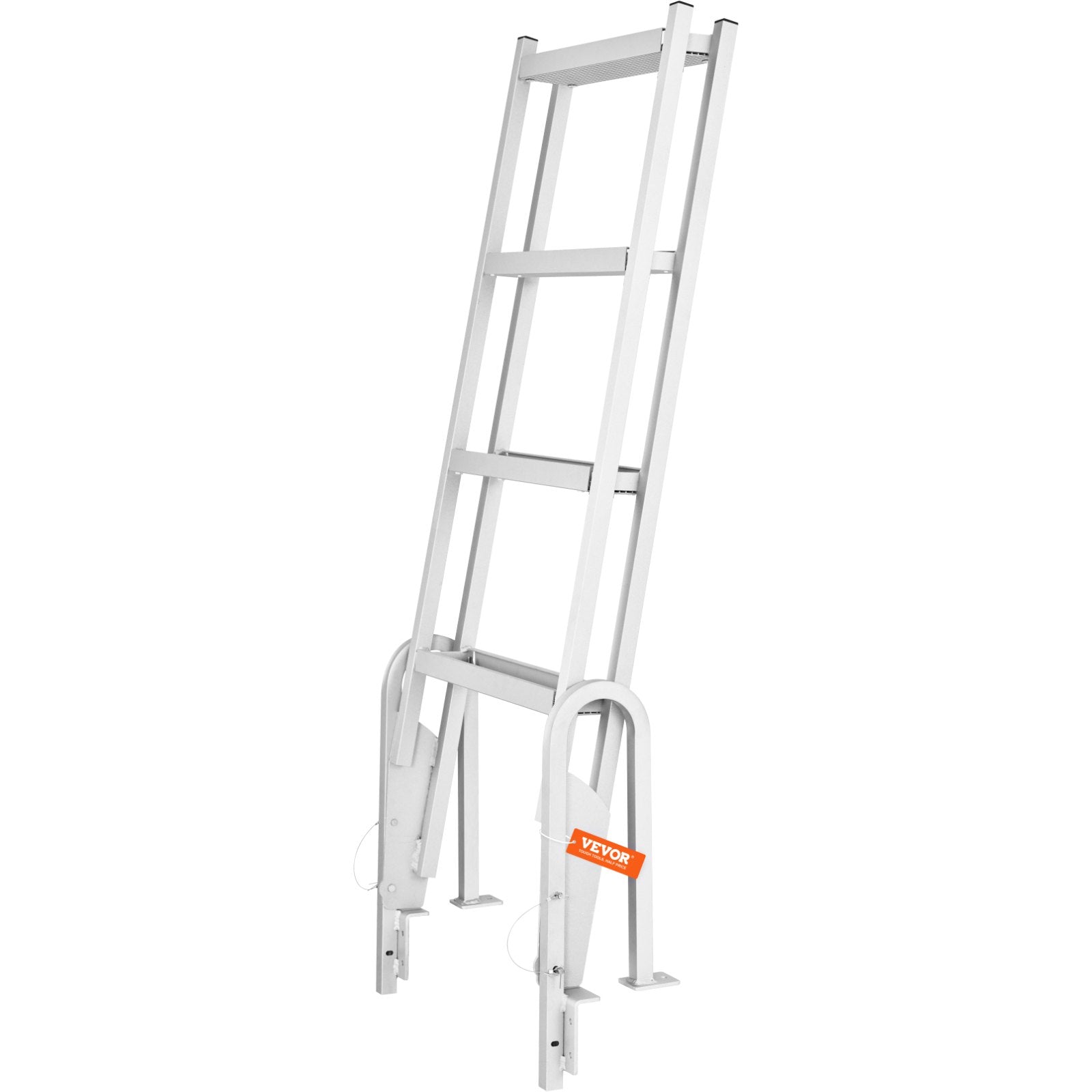 VEVOR Dock Ladder, Flip-Up 4 Steps, 350 lbs Load Capacity, Aluminum Alloy Pontoon Boat Ladder with 4'' Wide Step & Nonslip Rubber Mat, Easy to Install for Ship/Lake/Pool/Marine Boarding 