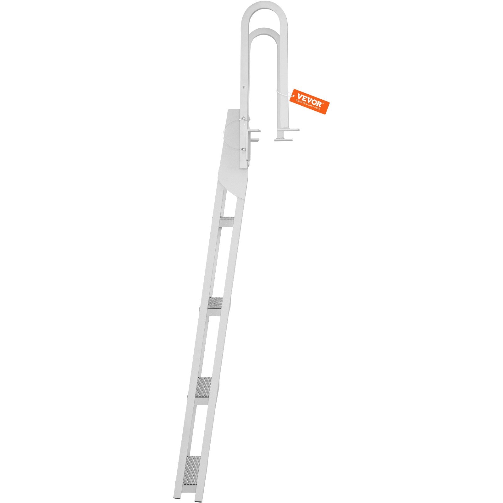 VEVOR Dock Ladder, Flip-Up 4 Steps, 350 lbs Load Capacity, Aluminum Alloy Pontoon Boat Ladder with 4'' Wide Step & Nonslip Rubber Mat, Easy to Install for Ship/Lake/Pool/Marine Boarding 