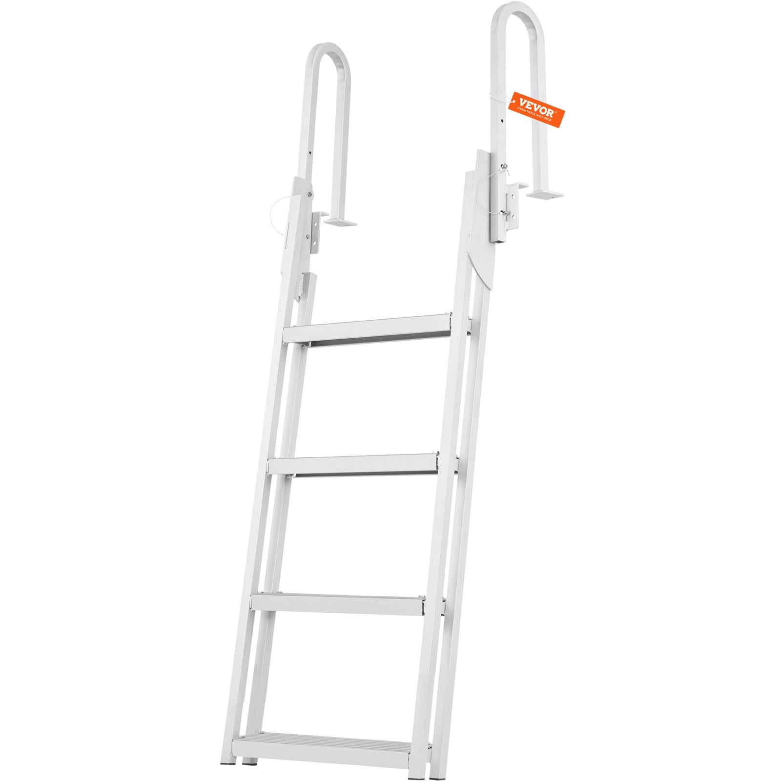 VEVOR Dock Ladder, Flip-Up 4 Steps, 350 lbs Load Capacity, Aluminum Alloy Pontoon Boat Ladder with 4'' Wide Step & Nonslip Rubber Mat, Easy to Install for Ship/Lake/Pool/Marine Boarding 
