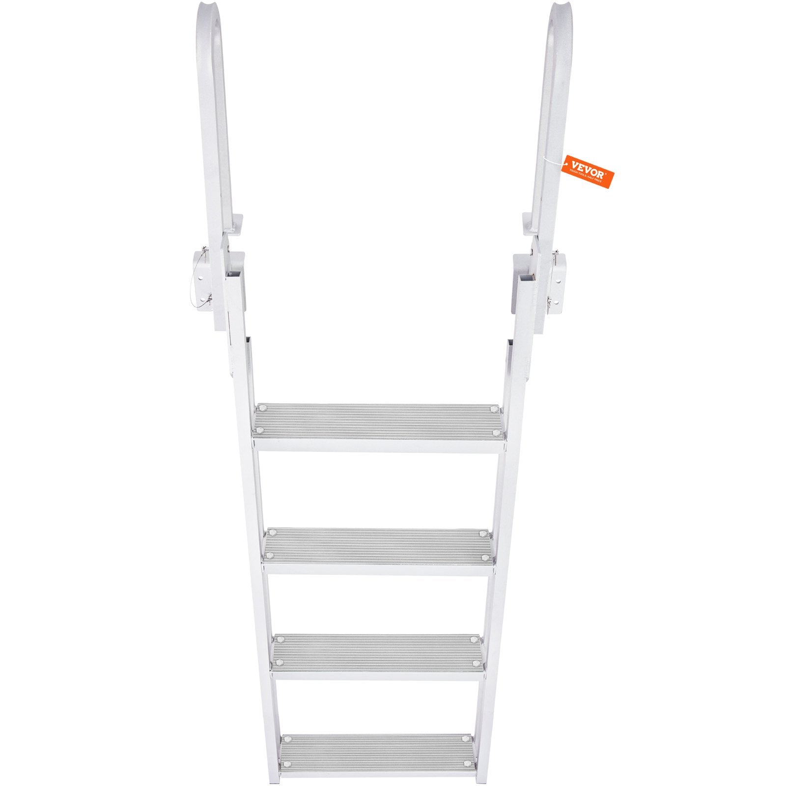 VEVOR Dock Ladder, Flip-Up 4 Steps, 350 lbs Load Capacity, Aluminum Alloy Pontoon Boat Ladder with 4'' Wide Step & Nonslip Rubber Mat, Easy to Install for Ship/Lake/Pool/Marine Boarding 