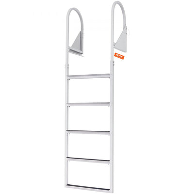 VEVOR Dock Ladder, Flip-Up 5 Steps, 350 lbs Load Capacity, Aluminum Alloy Pontoon Boat Ladder with 2'' Wide Step & Nonslip Rubber Mat, Easy to Install for Ship/Lake/Pool/Marine Boarding 