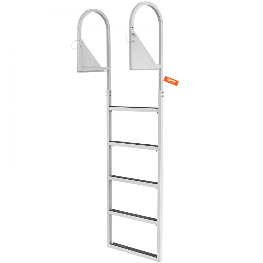 VEVOR Dock Ladder, Flip-Up 5 Steps, 350 lbs Load Capacity, Aluminum Alloy Pontoon Boat Ladder with 2'' Wide Step & Nonslip Rubber Mat, Easy to Install for Ship/Lake/Pool/Marine Boarding 