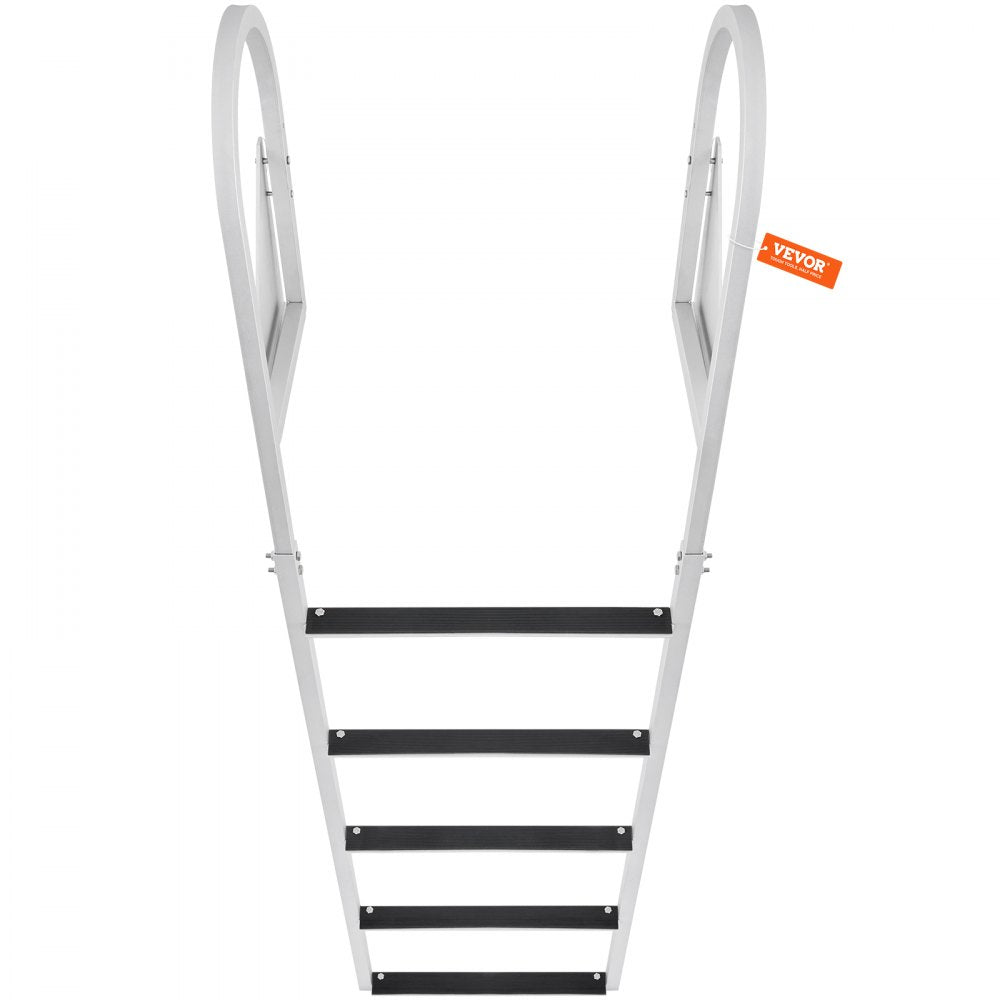 VEVOR Dock Ladder, Flip-Up 5 Steps, 350 lbs Load Capacity, Aluminum Alloy Pontoon Boat Ladder with 2'' Wide Step & Nonslip Rubber Mat, Easy to Install for Ship/Lake/Pool/Marine Boarding 