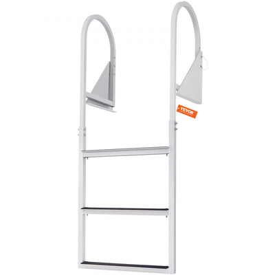 VEVOR Dock Ladder, Flip-Up 3 Steps, 350 lbs Load Capacity, Aluminum Alloy Pontoon Boat Ladder with 2'' Wide Step & Nonslip Rubber Mat, Easy to Install for Ship/Lake/Pool/Marine Boarding 