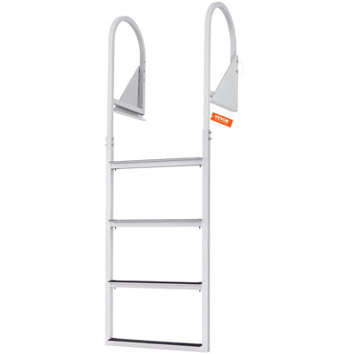 VEVOR Dock Ladder, Flip-Up 4 Steps, 350 lbs Load Capacity, Aluminum Alloy Pontoon Boat Ladder with 2'' Wide Step & Nonslip Rubber Mat, Easy to Install for Ship/Lake/Pool/Marine Boarding 