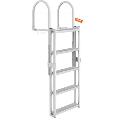 VEVOR Dock Ladder, Retractable 5 Steps, 350 lbs Load Capacity, Aluminum Alloy Pontoon Boat Ladder with 66.9''-78.9'' Adjustable Height, 4'' Wide Step & Rubber Mat, for Ship/Lake/Pool/Marine Boarding 