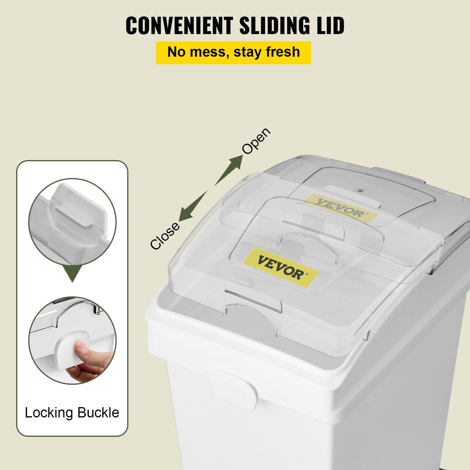 VEVOR Ingredient Bin, 6.6 Gallons Capacity Ingredient Storage Bin, 3 Pcs/Set, PP Material Flour Bins On Wheels, White Shelf Ingredient Bin with Scoop and Sliding Lid, Commercial Storage Bins 