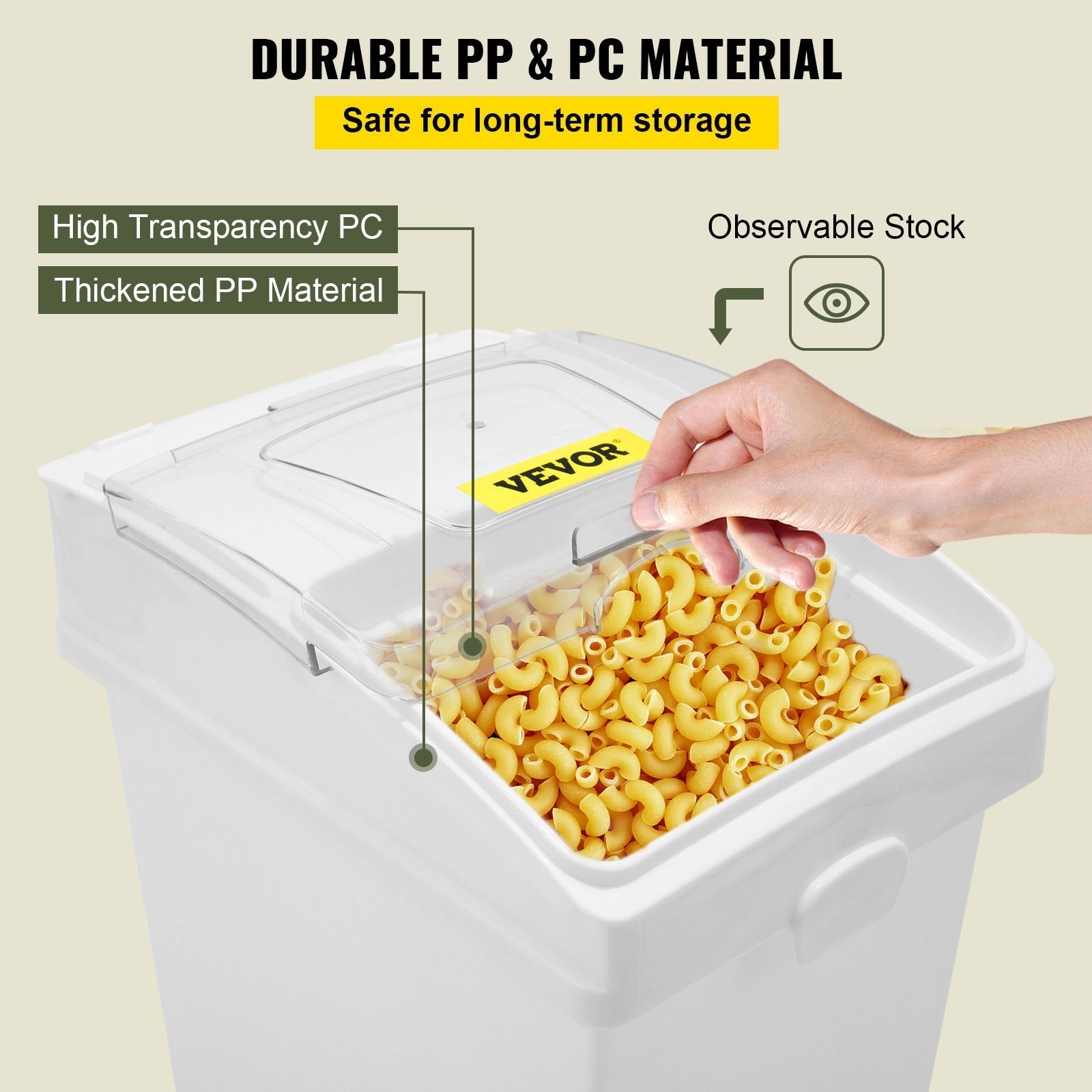 VEVOR Ingredient Bin, 6.6 Gallons Capacity Ingredient Storage Bin, 3 Pcs/Set, PP Material Flour Bins On Wheels, White Shelf Ingredient Bin with Scoop and Sliding Lid, Commercial Storage Bins 