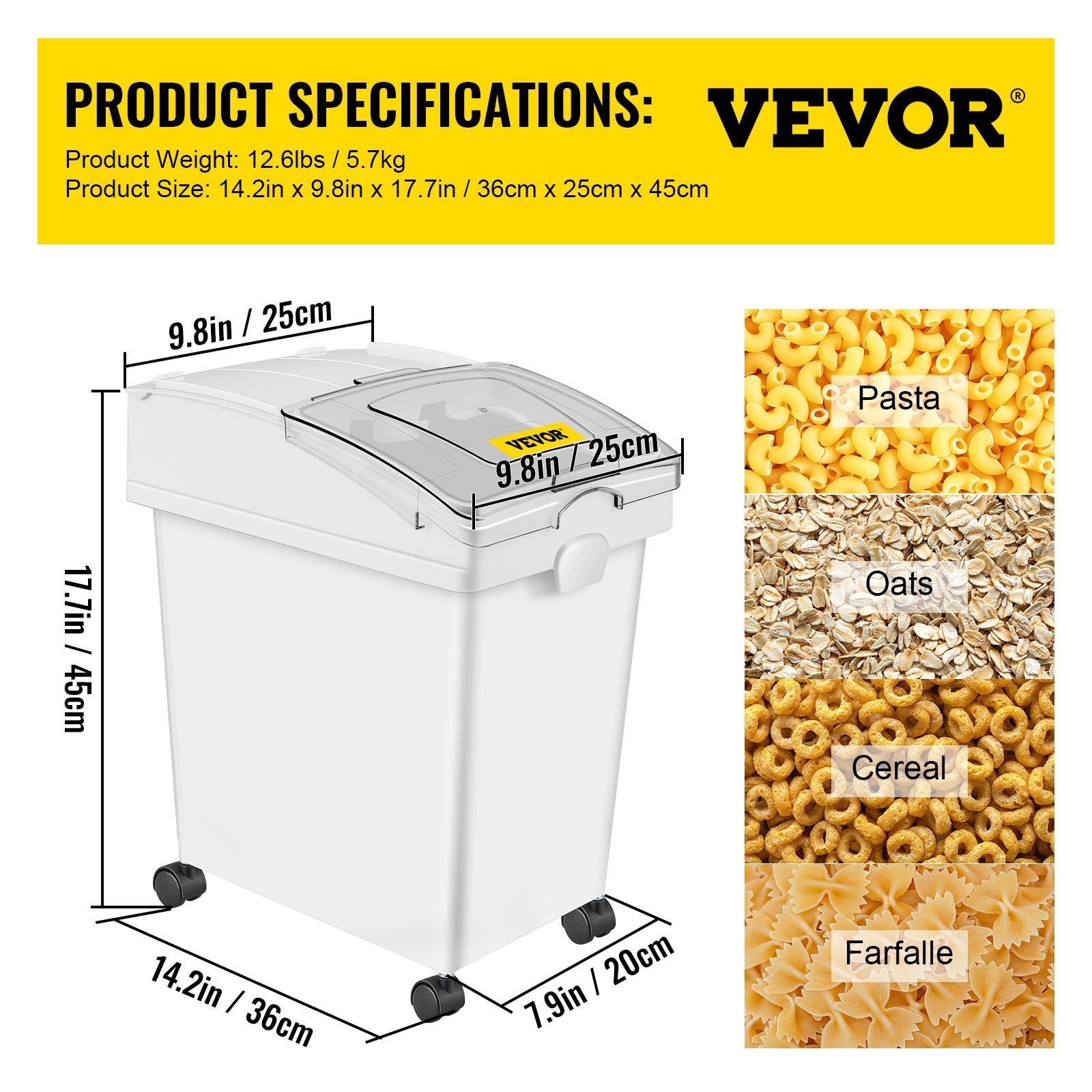 VEVOR Ingredient Bin, 6.6 Gallons Capacity Ingredient Storage Bin, 3 Pcs/Set, PP Material Flour Bins On Wheels, White Shelf Ingredient Bin with Scoop and Sliding Lid, Commercial Storage Bins 