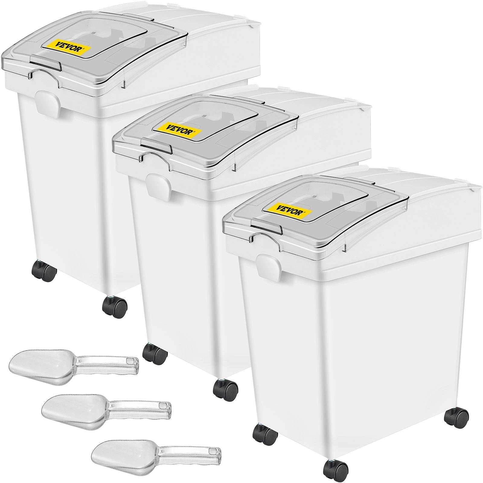 VEVOR Ingredient Bin, 6.6 Gallons Capacity Ingredient Storage Bin, 3 Pcs/Set, PP Material Flour Bins On Wheels, White Shelf Ingredient Bin with Scoop and Sliding Lid, Commercial Storage Bins 