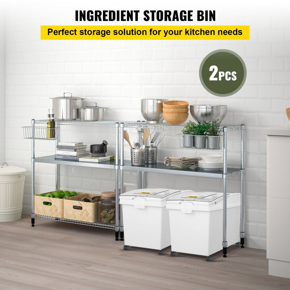 VEVOR 10.5 Gallons Ingredient Bin, Ingredient Storage Bin 2 Pcs/Set, PP Material Flour Bins On Wheels, White Shelf Ingredient Bin with Scoop and Sliding Lid, Commercial Storage Bins 