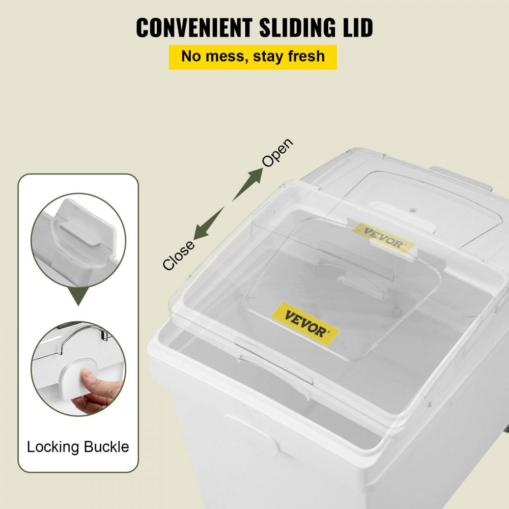 VEVOR 10.5 Gallons Ingredient Bin, Ingredient Storage Bin 2 Pcs/Set, PP Material Flour Bins On Wheels, White Shelf Ingredient Bin with Scoop and Sliding Lid, Commercial Storage Bins 