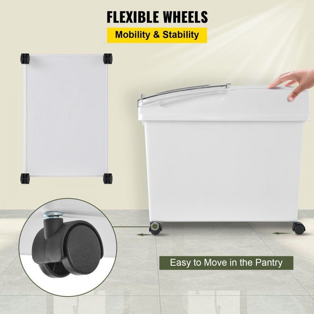 VEVOR 10.5 Gallons Ingredient Bin, Ingredient Storage Bin 2 Pcs/Set, PP Material Flour Bins On Wheels, White Shelf Ingredient Bin with Scoop and Sliding Lid, Commercial Storage Bins 