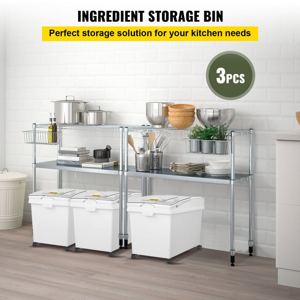 VEVOR Ingredient Bin, 10.5 Gallons Capacity Ingredient Storage Bin, PP Material Flour Bins On Wheels, White Shelf Ingredient Bin with Scoop and Sliding Lid, Commercial Storage Bins 3 Pcs/Set 