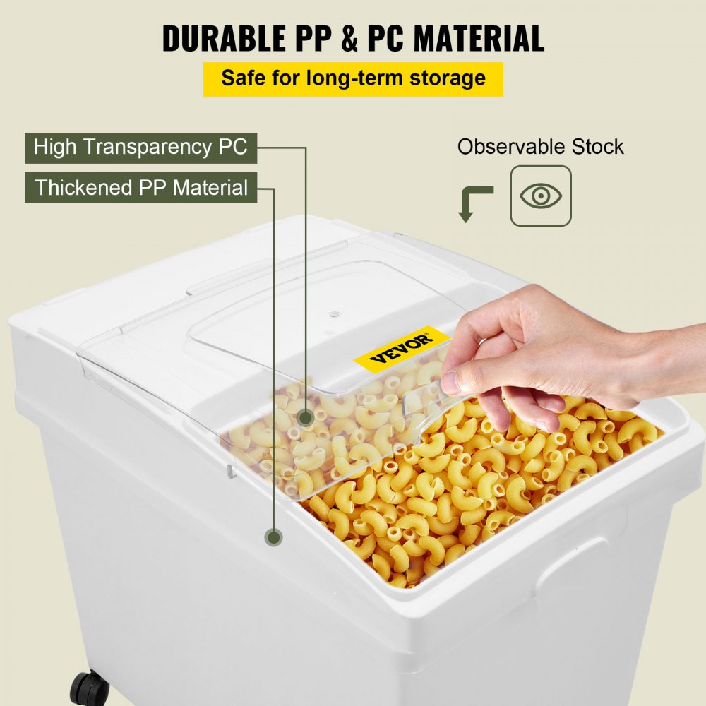 VEVOR Ingredient Bin, 10.5 Gallons Capacity Ingredient Storage Bin, PP Material Flour Bins On Wheels, White Shelf Ingredient Bin with Scoop and Sliding Lid, Commercial Storage Bins 3 Pcs/Set 