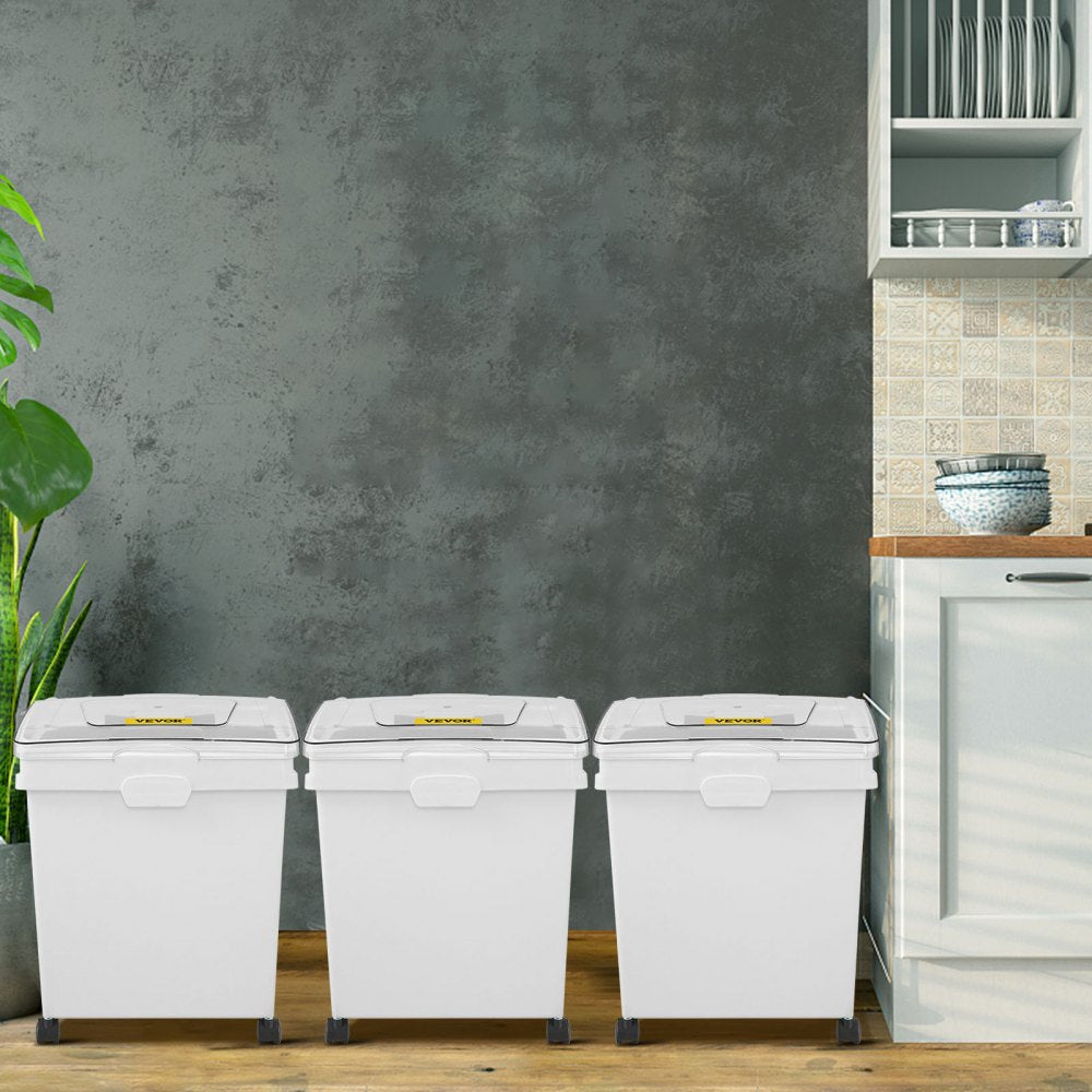 VEVOR Ingredient Bin, 10.5 Gallons Capacity Ingredient Storage Bin, PP Material Flour Bins On Wheels, White Shelf Ingredient Bin with Scoop and Sliding Lid, Commercial Storage Bins 3 Pcs/Set 