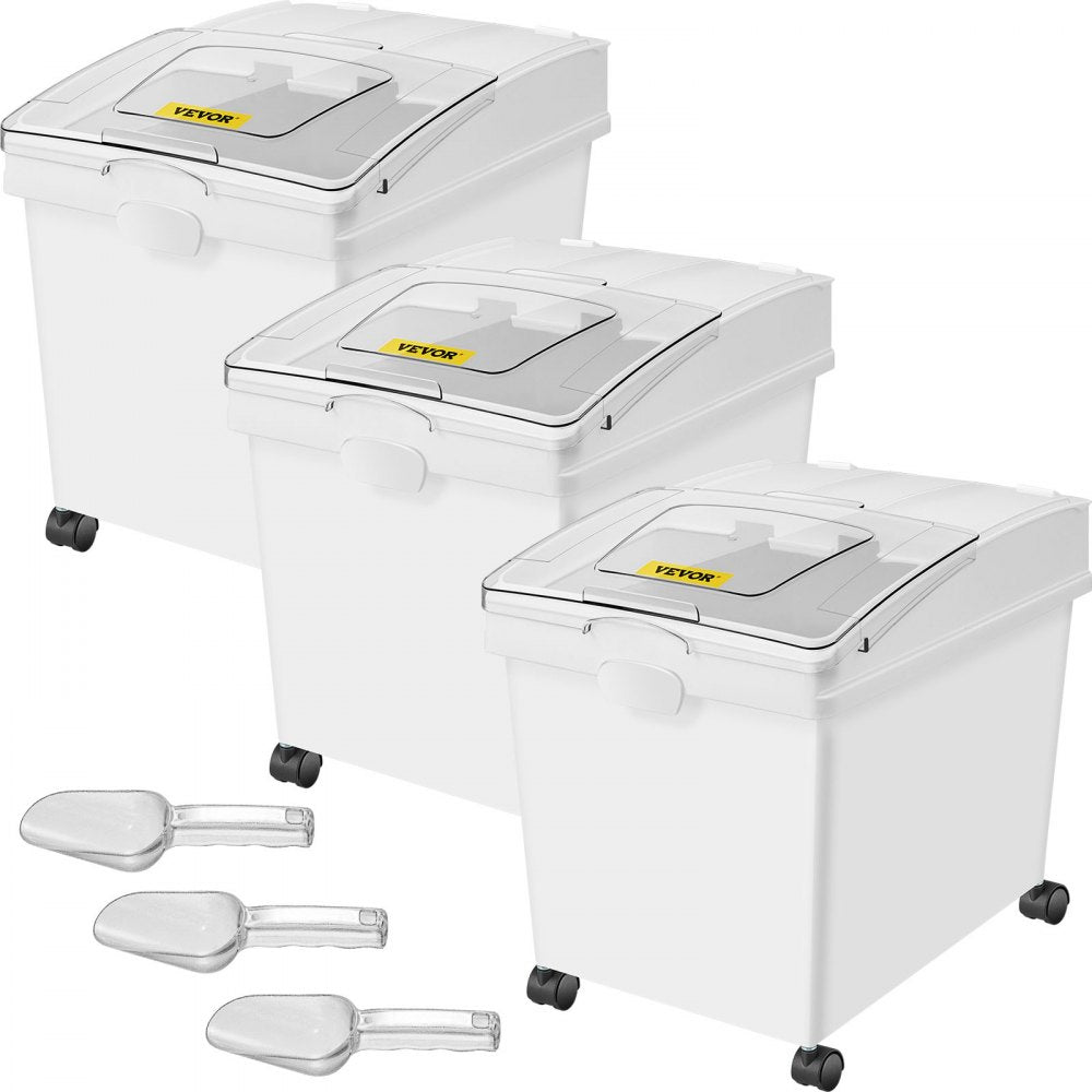 VEVOR Ingredient Bin, 10.5 Gallons Capacity Ingredient Storage Bin, PP Material Flour Bins On Wheels, White Shelf Ingredient Bin with Scoop and Sliding Lid, Commercial Storage Bins 3 Pcs/Set 