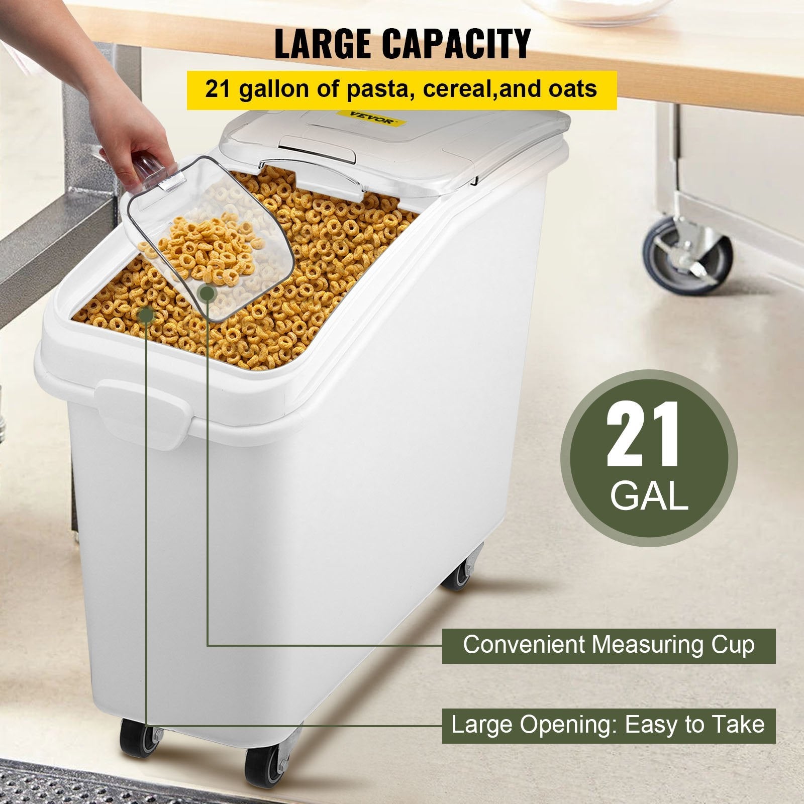 VEVOR 21 Gallon Ingredient Bin with Scoop 400 Cup Ingredient Bin with Sliding Lid Commercial Food Storage for Kitchen 