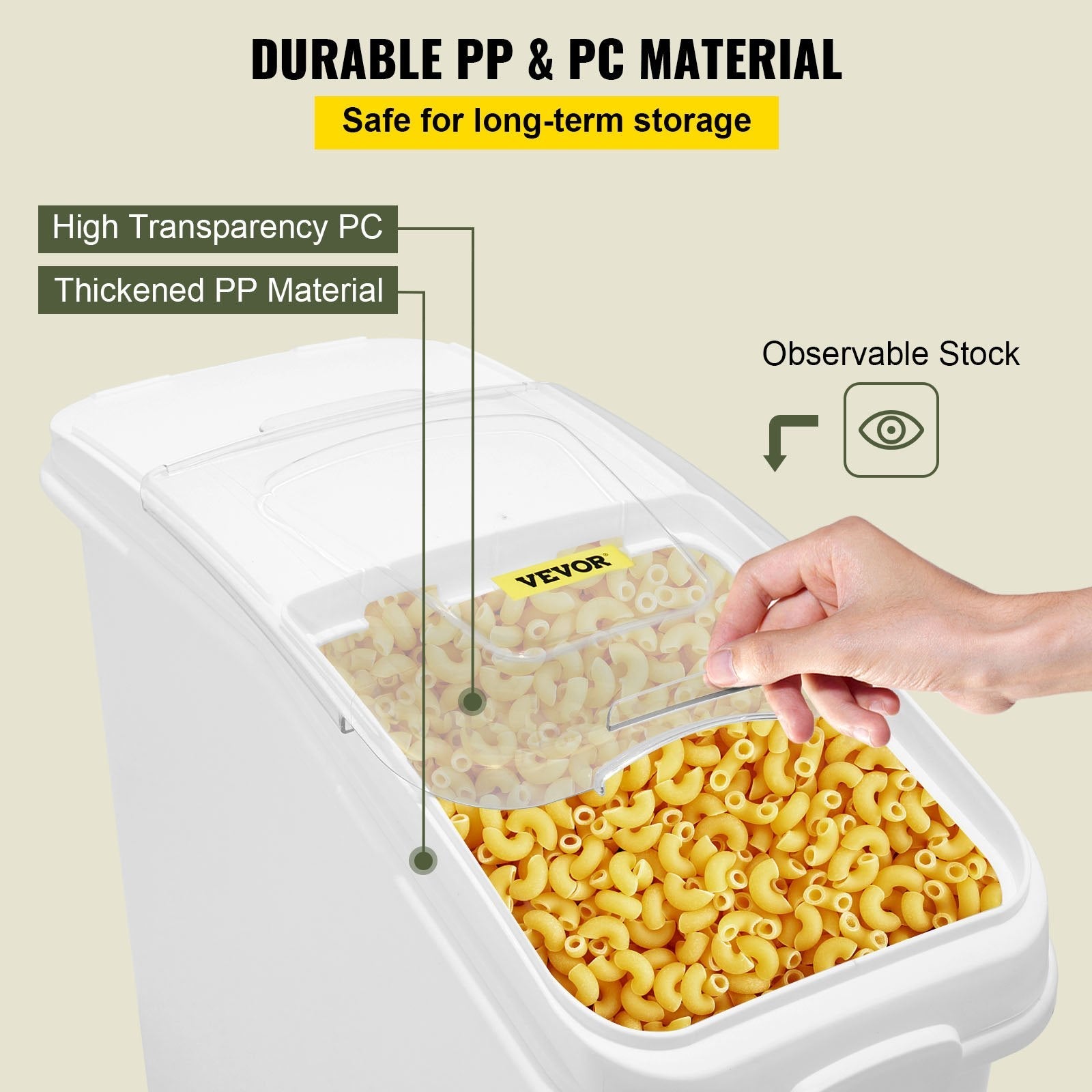 VEVOR 21 Gallon Ingredient Bin with Scoop 400 Cup Ingredient Bin with Sliding Lid Commercial Food Storage for Kitchen 