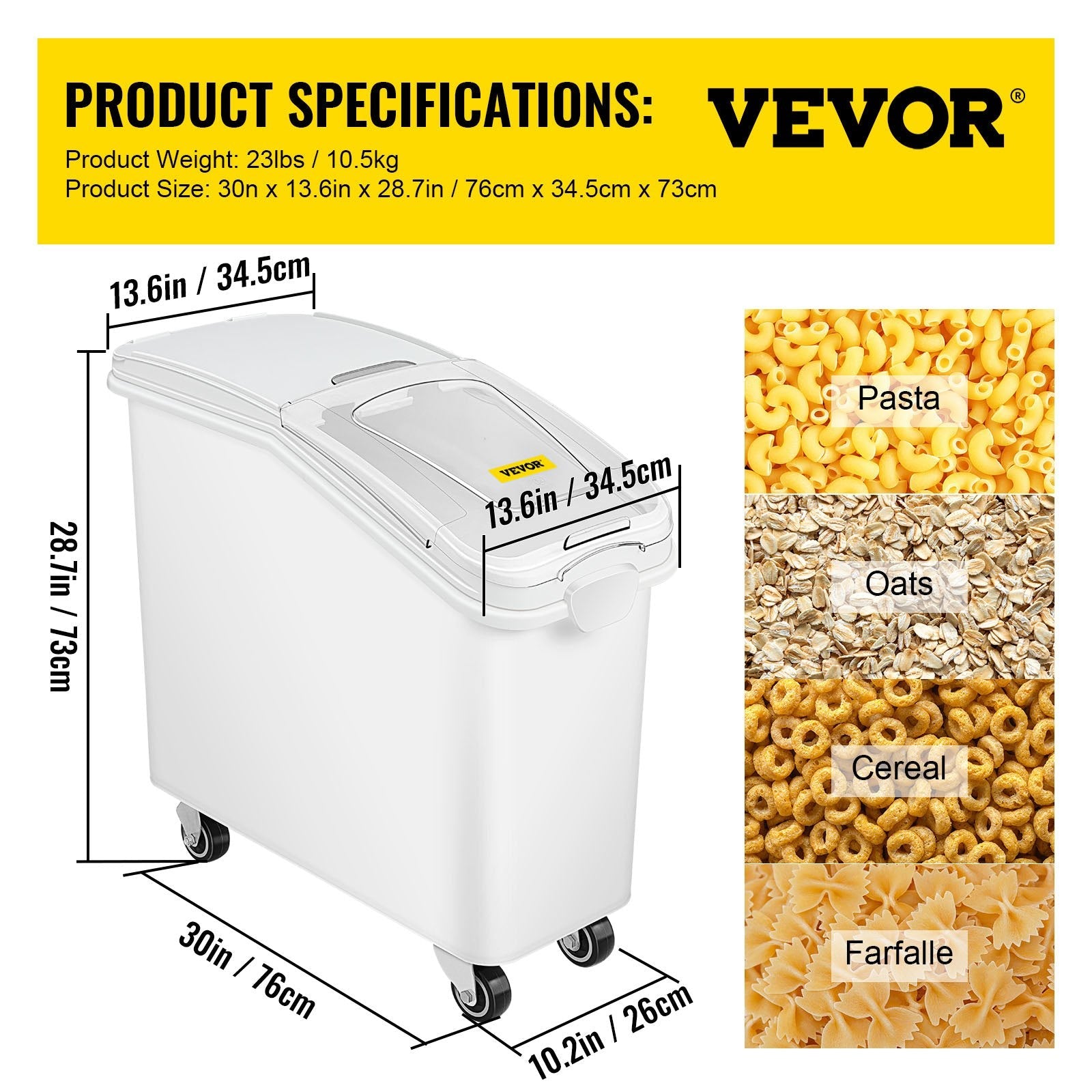 VEVOR 21 Gallon Ingredient Bin with Scoop 400 Cup Ingredient Bin with Sliding Lid Commercial Food Storage for Kitchen 