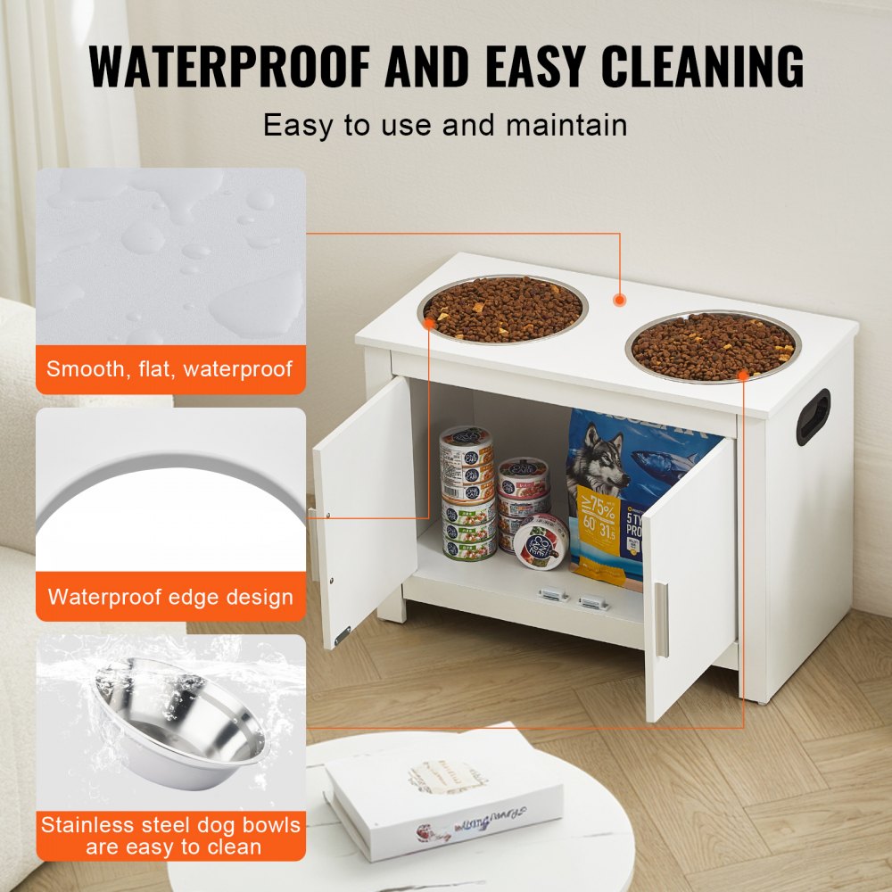 VEVOR Pet Feeding Station w/ 2 Elevated Dog Bowls Dog Food & Toy Storage Cabinet 