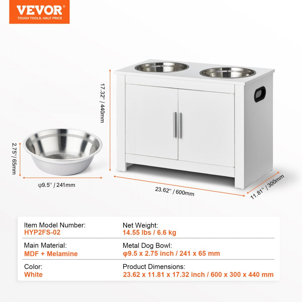 VEVOR Pet Feeding Station w/ 2 Elevated Dog Bowls Dog Food & Toy Storage Cabinet 