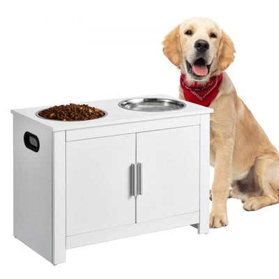 VEVOR Pet Feeding Station w/ 2 Elevated Dog Bowls Dog Food & Toy Storage Cabinet 