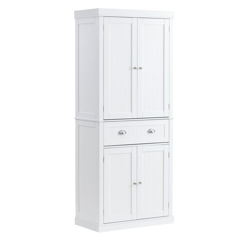VEVOR 72" Kitchen Pantry Storage Cabinet, Freestanding Utility Cabinets with Doors, Drawer and 3 Adjustable Shelves, Tall Food Buffet Pantries for Kitchen, Living Room, Dinning Room, Laundry, White 