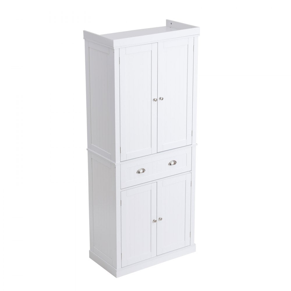 VEVOR 72" Kitchen Pantry Storage Cabinet, Freestanding Utility Cabinets with Doors, Drawer and 3 Adjustable Shelves, Tall Food Buffet Pantries for Kitchen, Living Room, Dinning Room, Laundry, White 