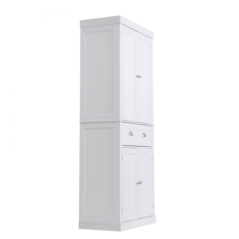 VEVOR 72" Kitchen Pantry Storage Cabinet, Freestanding Utility Cabinets with Doors, Drawer and 3 Adjustable Shelves, Tall Food Buffet Pantries for Kitchen, Living Room, Dinning Room, Laundry, White 